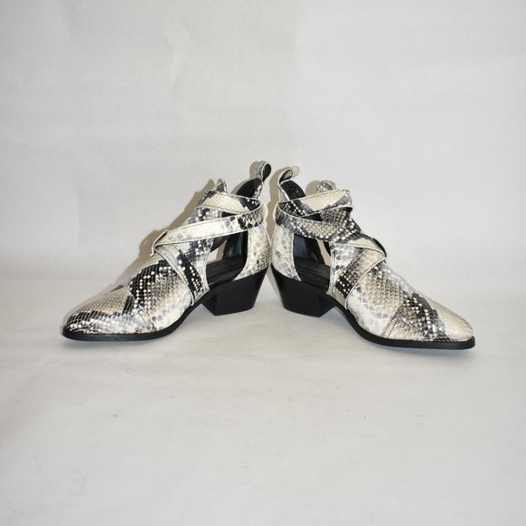 ALLSAINTS Darcy Cutout POINTED PYTHON LEATHER Bootie STACKED HEEL 37 (MD27) - Picture 4 of 8